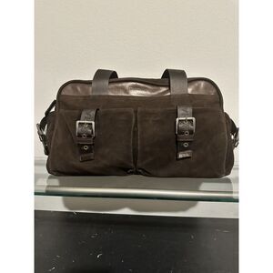 Longchamp Mini Boston Tote Brown Suede Leather Nylon RARE 0661221